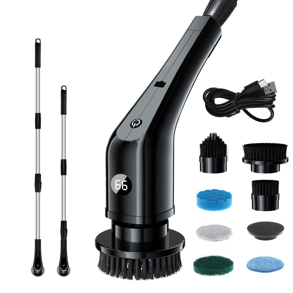 Cordless Electric Spin Scrubber with Extension Handle & 7 Cleaning Heads