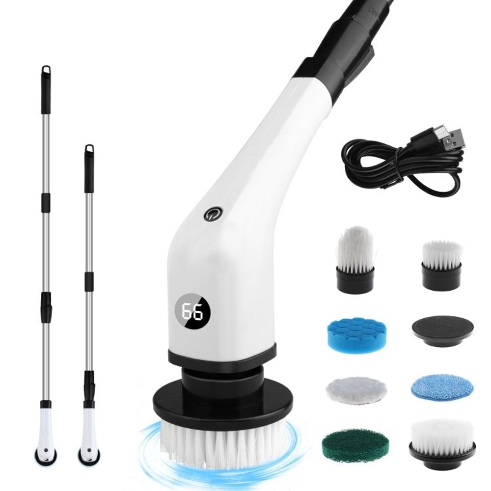Cordless Electric Spin Scrubber With Extension Handle 7 Cleaning Heads 10