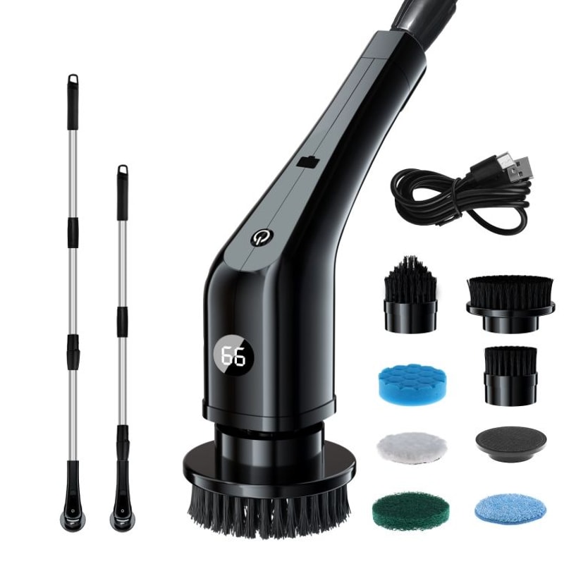 Cordless Electric Spin Scrubber With Extension Handle 7 Cleaning Heads 9