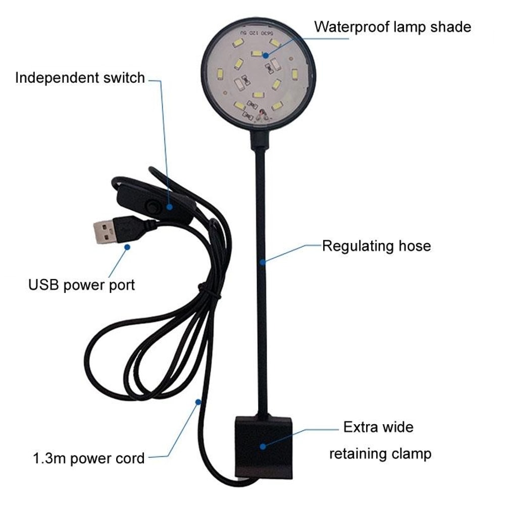 USB ClipOn Aquarium LED Light For Small Fish Tanks Aquatic Plants 3