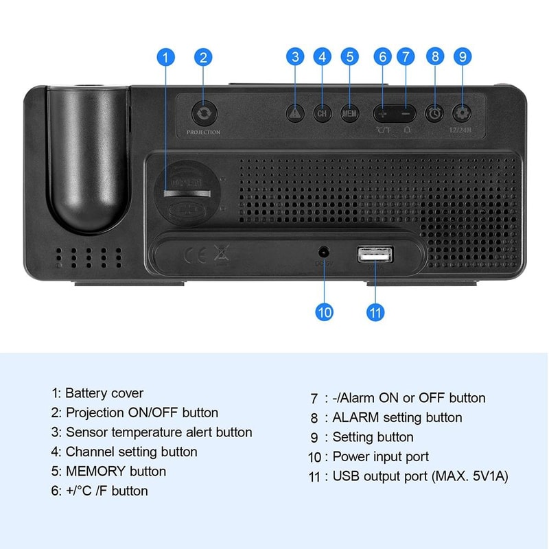 Projection Alarm Clock with Weather Forecast & Color Display