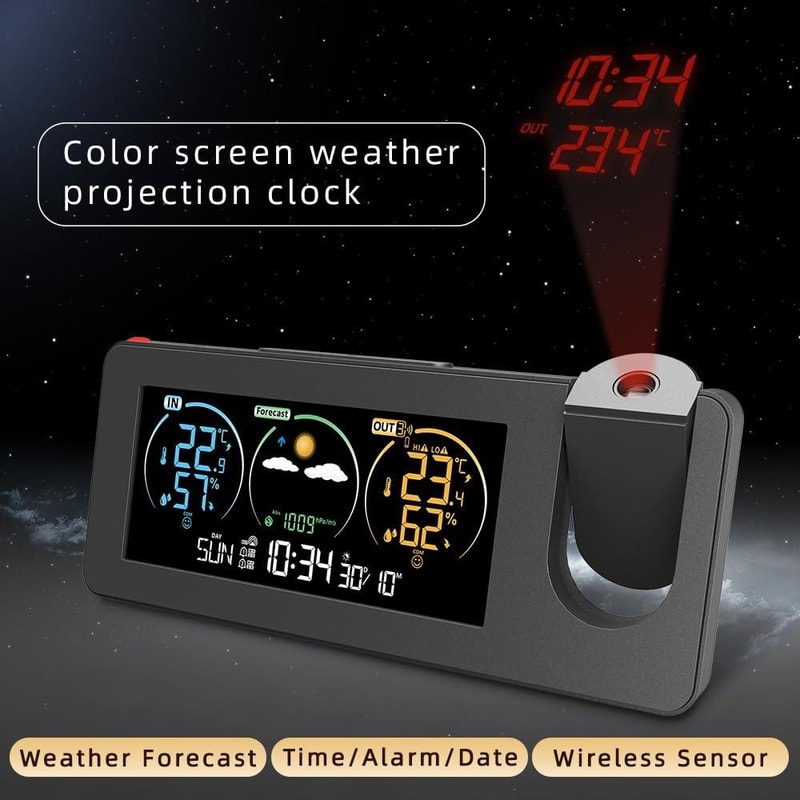 Projection Alarm Clock with Weather Forecast & Color Display