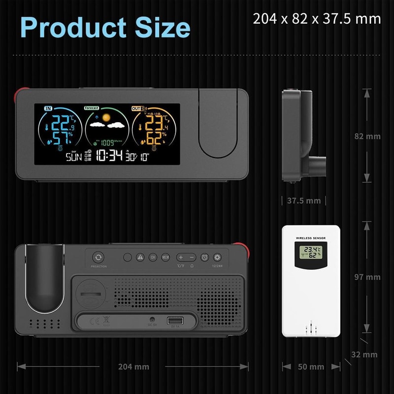 Projection Alarm Clock with Weather Forecast & Color Display