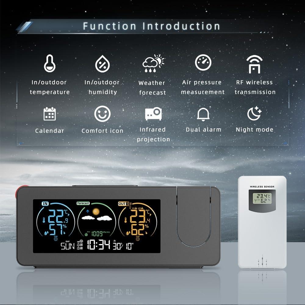 Projection Alarm Clock with Weather Forecast & Color Display