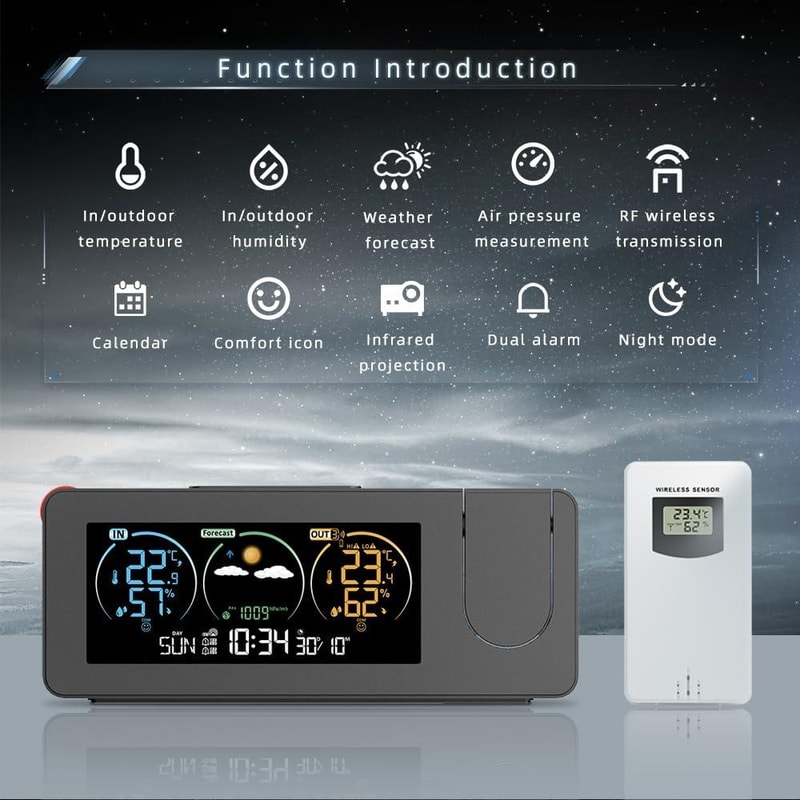 Projection Alarm Clock with Weather Forecast & Color Display