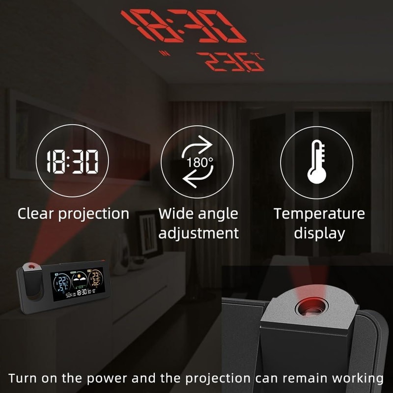 Projection Alarm Clock with Weather Forecast & Color Display