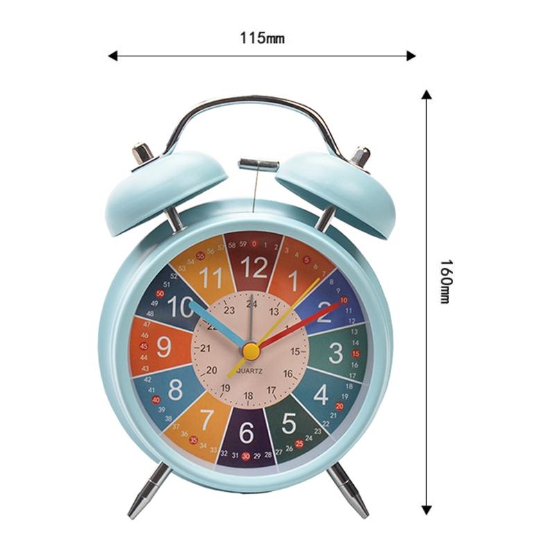 Kids Silent Twin Bell Alarm Clock For Bedroom Learning Bedside Wake Up 2