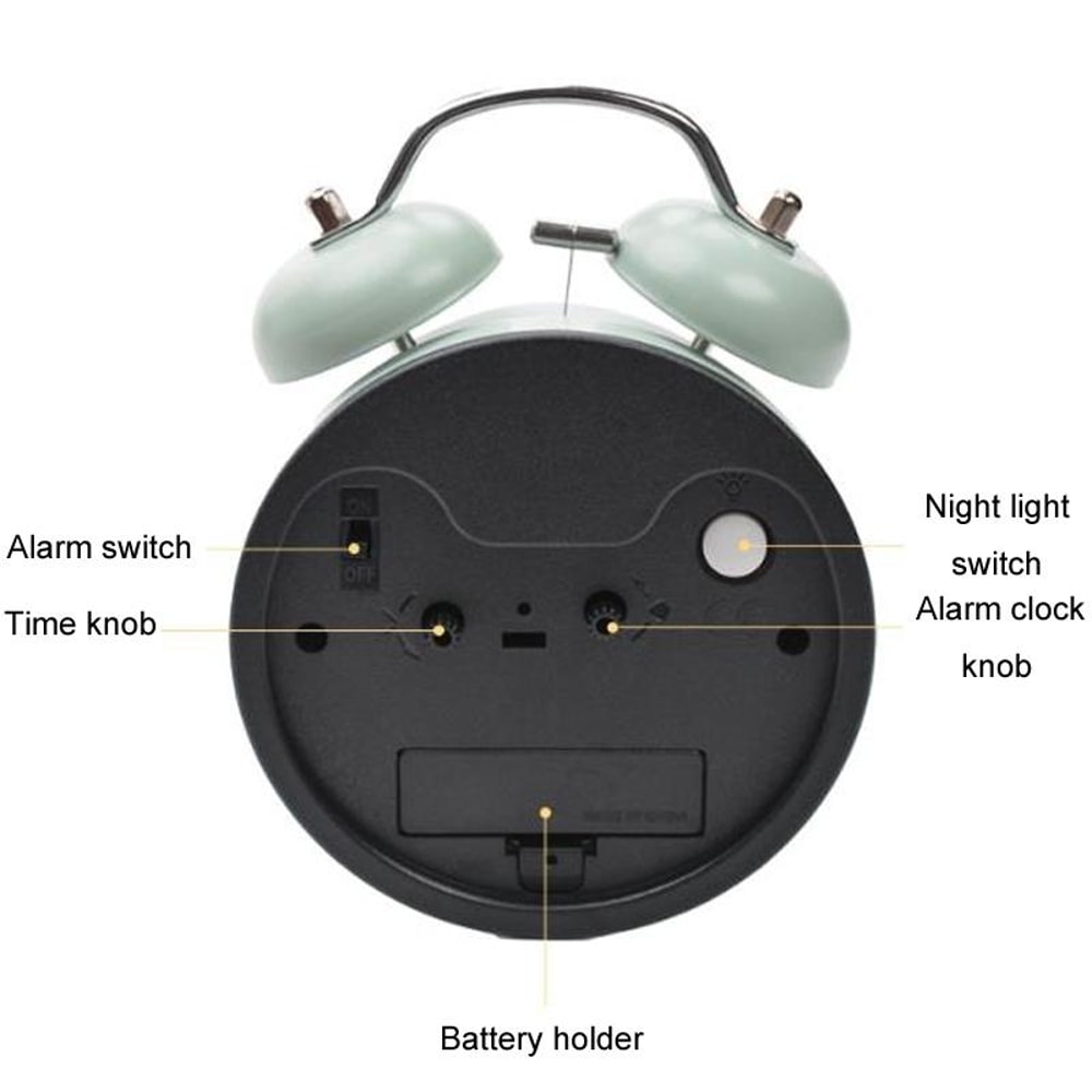Kids Silent Twin Bell Alarm Clock For Bedroom Learning Bedside Wake Up 3