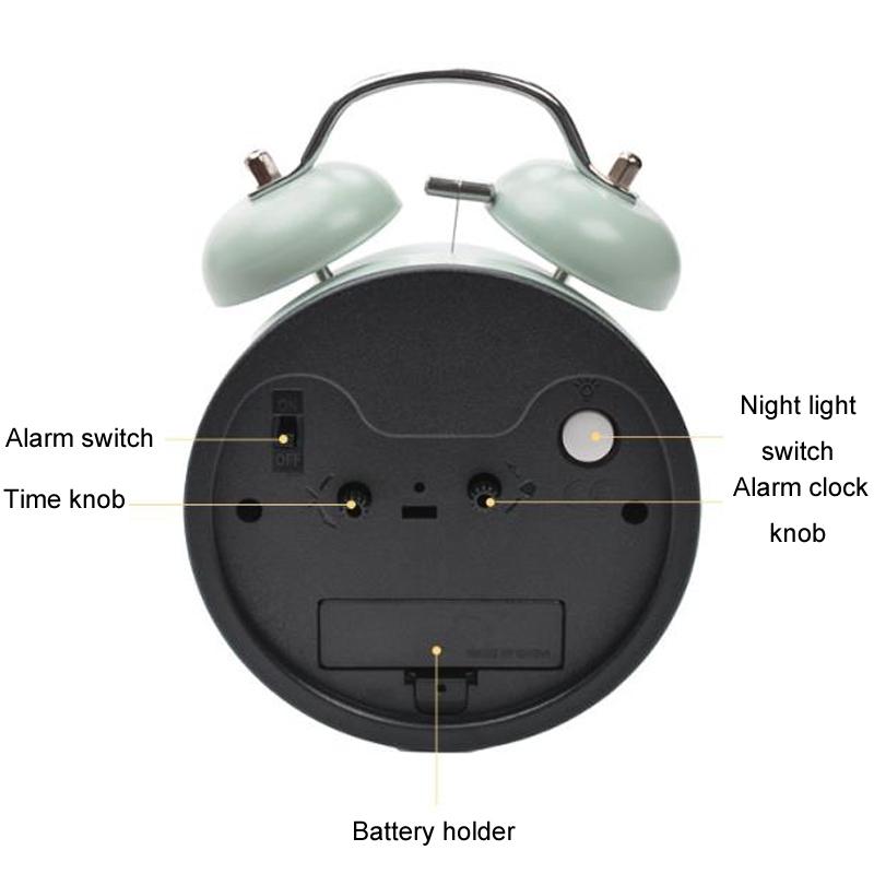 Kids Silent Twin Bell Alarm Clock For Bedroom Learning Bedside Wake Up 3