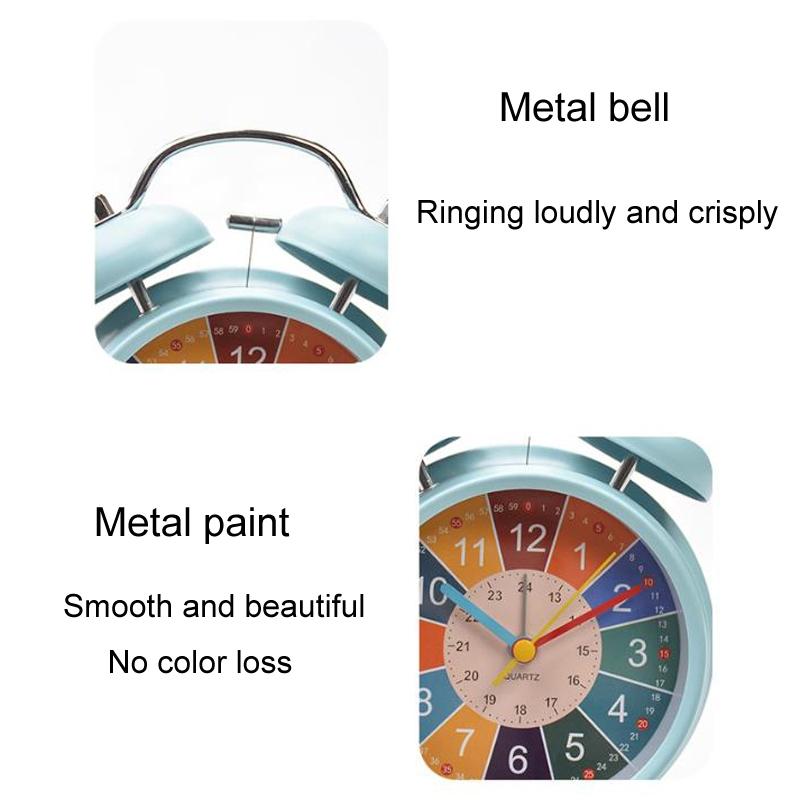Kids Silent Twin Bell Alarm Clock For Bedroom Learning Bedside Wake Up 4