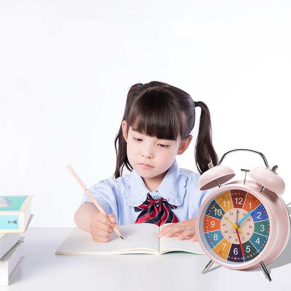 Kids Silent Twin Bell Alarm Clock For Bedroom Learning Bedside Wake Up 1
