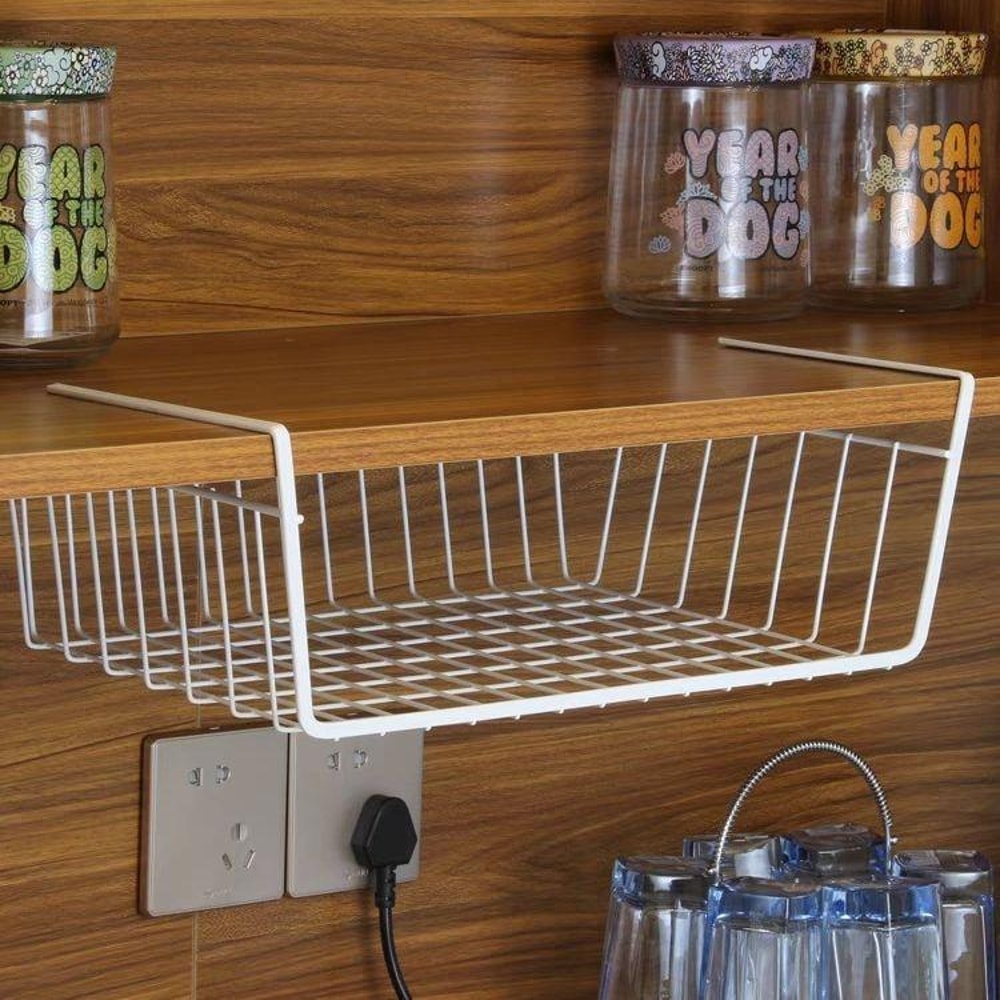 Under Shelf Organizer Metal Hanging Storage Rack for Kitchen Cabinets & Closets