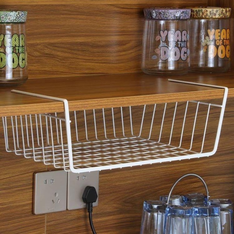 Under Shelf Organizer Metal Hanging Storage Rack for Kitchen Cabinets & Closets