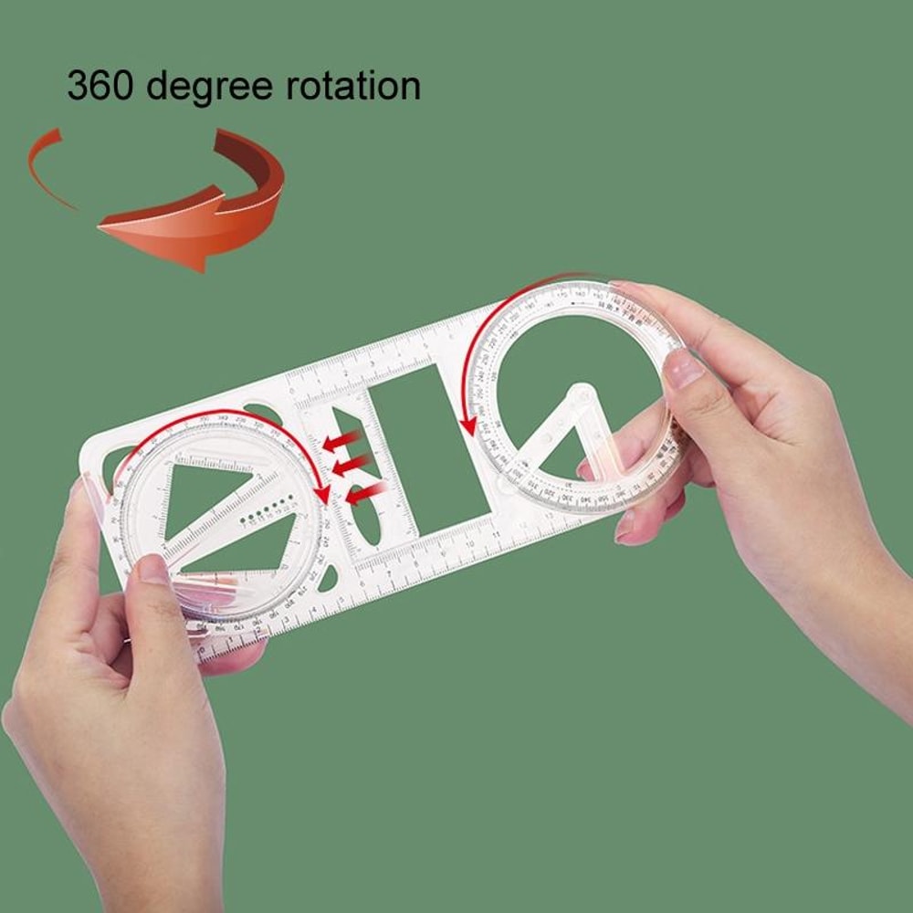 2PCS Multifunctional Drawing Ruler Set with Rotating Protractor and Geometric Drawing Templates