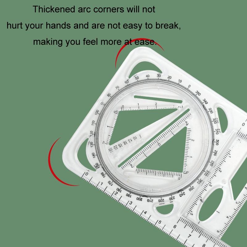 2PCS Multifunctional Drawing Ruler Set with Rotating Protractor and Geometric Drawing Templates