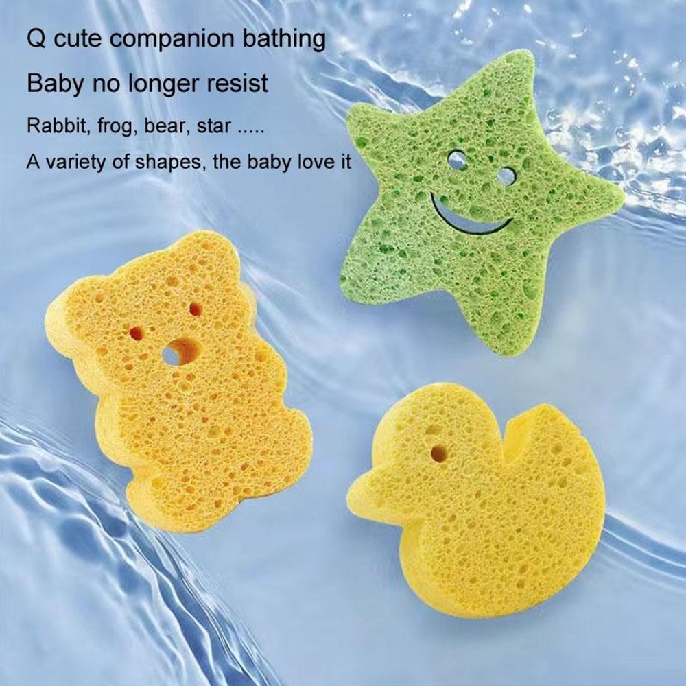 Cute Cartoon Baby Bath Sponge Soft Natural Wood Pulp Bath Scrubber For Sensitive Skin 2