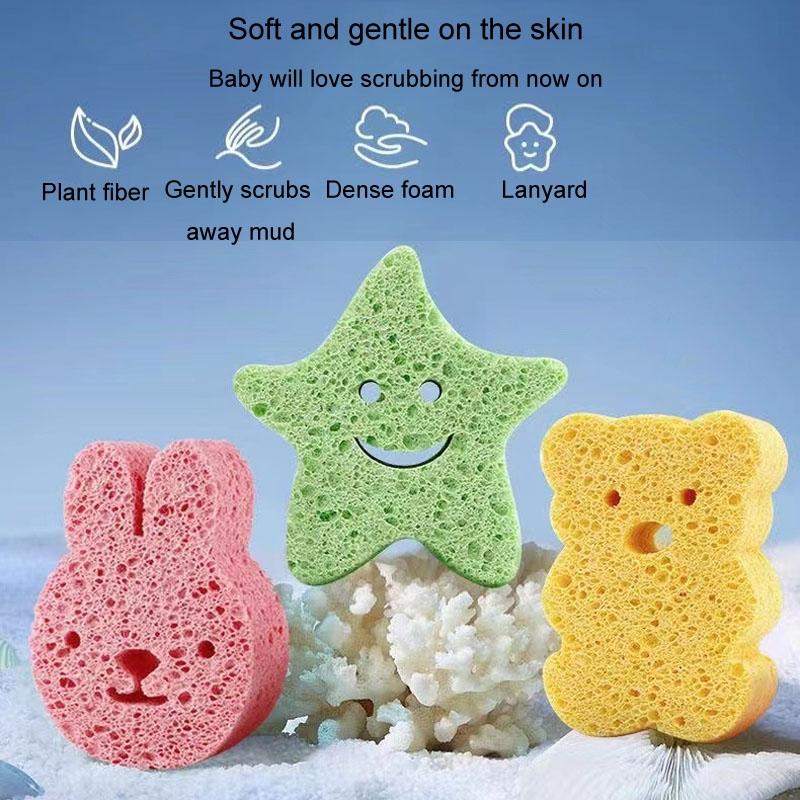 Cute Cartoon Baby Bath Sponge Soft Natural Wood Pulp Bath Scrubber For Sensitive Skin 3