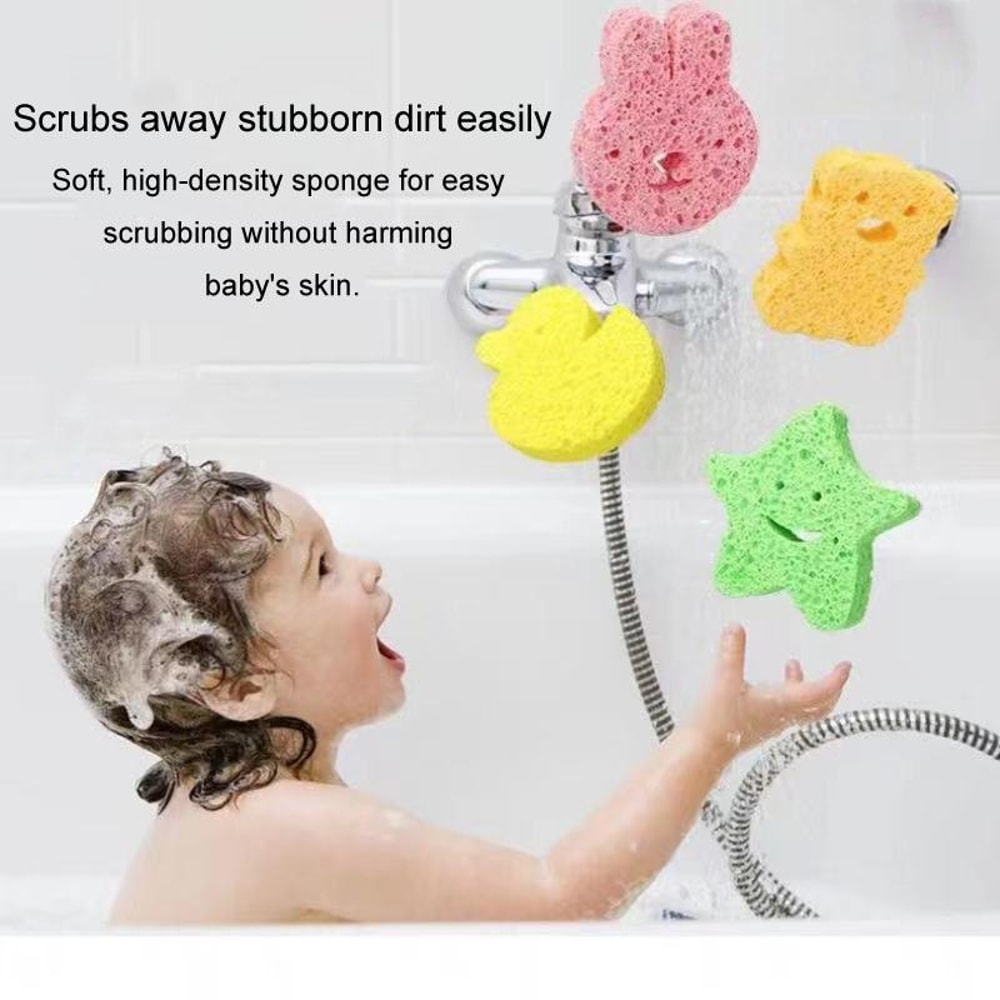 Cute Cartoon Baby Bath Sponge Soft Natural Wood Pulp Bath Scrubber For Sensitive Skin 10