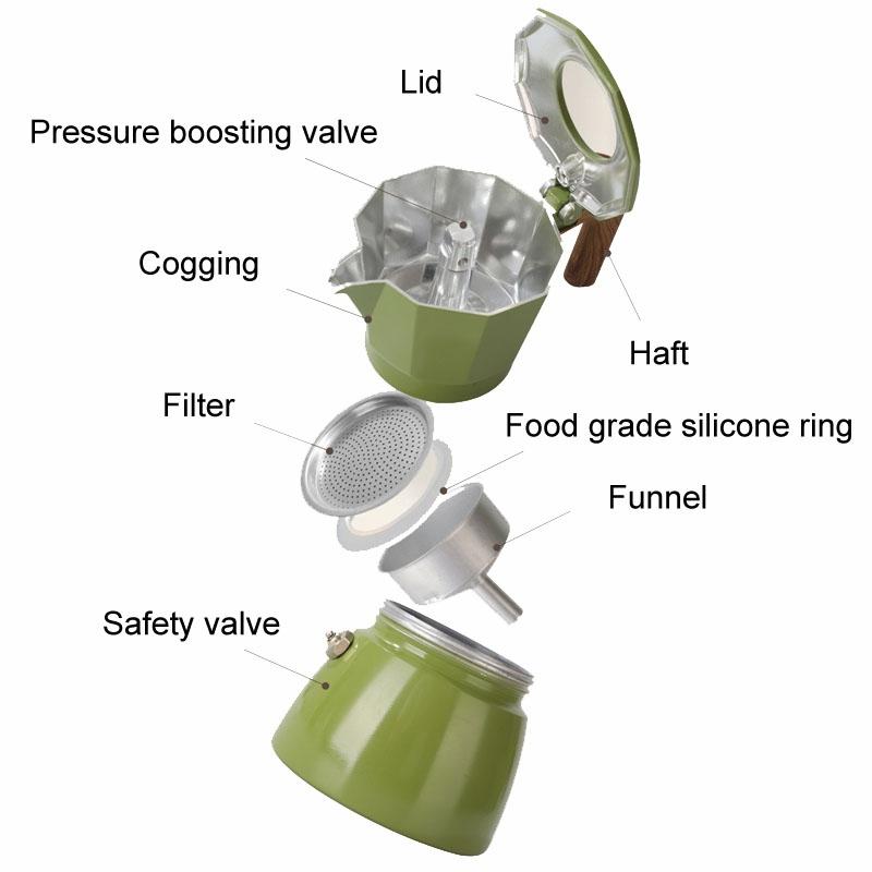 Dual Valve Moka Pot 100ml Portable Stovetop Espresso Maker For Outdoor Coffee Brewing 3