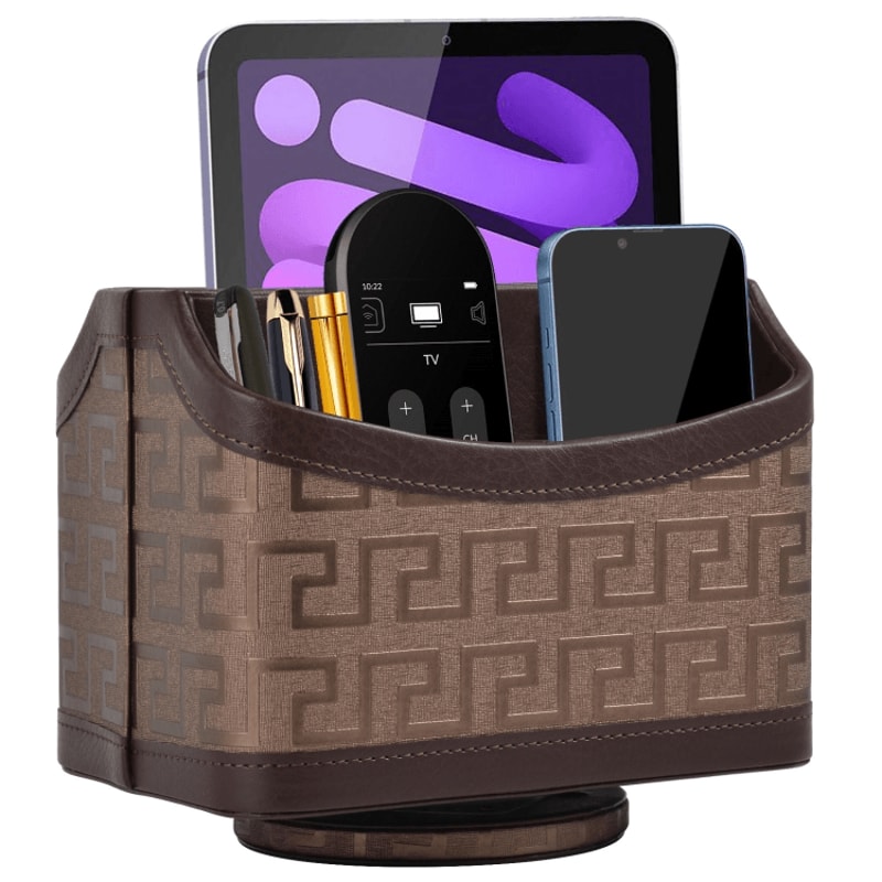 Desk Organizer PU Leather Remote Control Holder With 5 Storage Compartments 1
