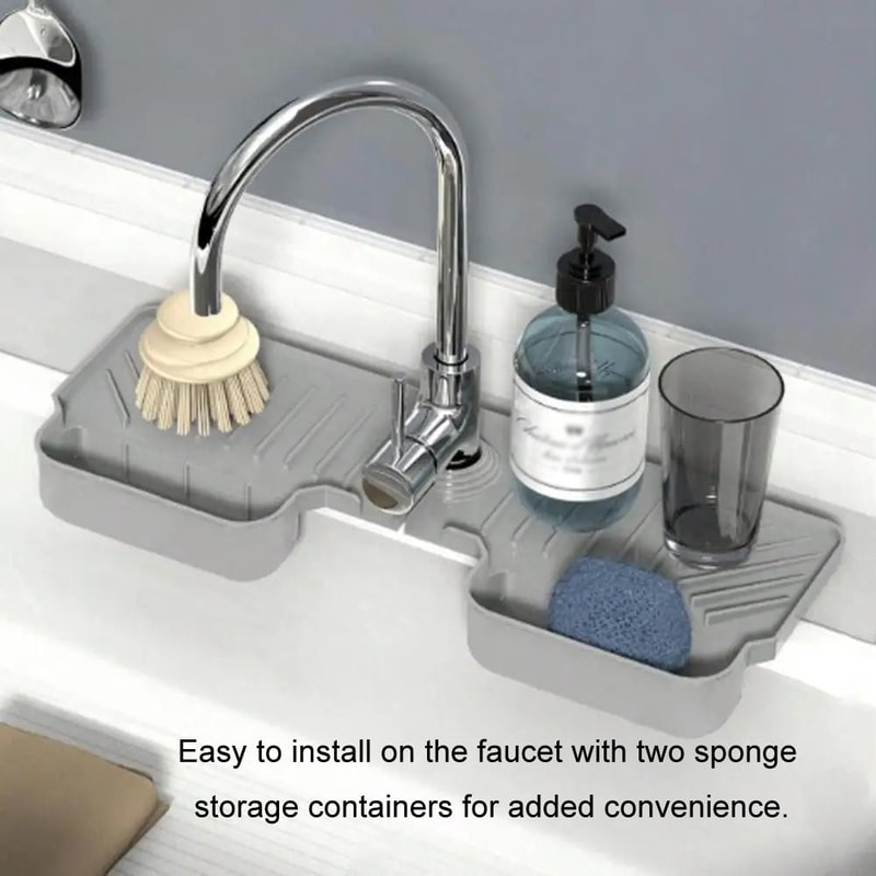 Silicone Drainage Mat With Faucet Basket Kitchen Bath Organizer 2