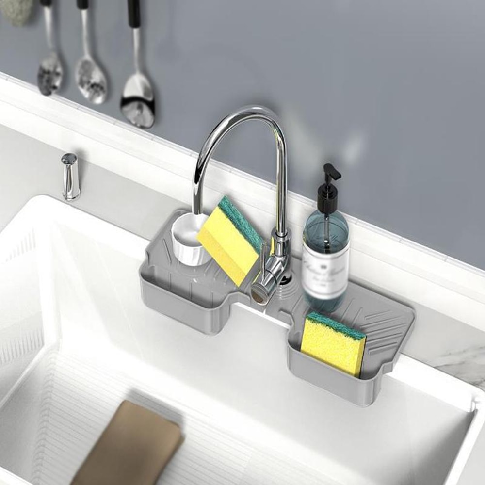 Silicone Drainage Mat With Faucet Basket Kitchen Bath Organizer 4