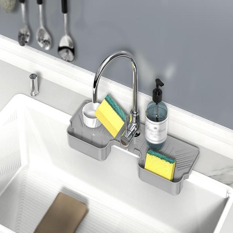 Silicone Drainage Mat With Faucet Basket Kitchen Bath Organizer 4