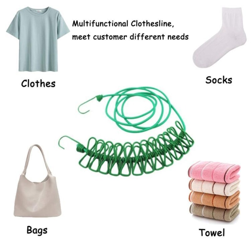 Retractable Outdoor Travel Windproof Clothesline with 12 Clips