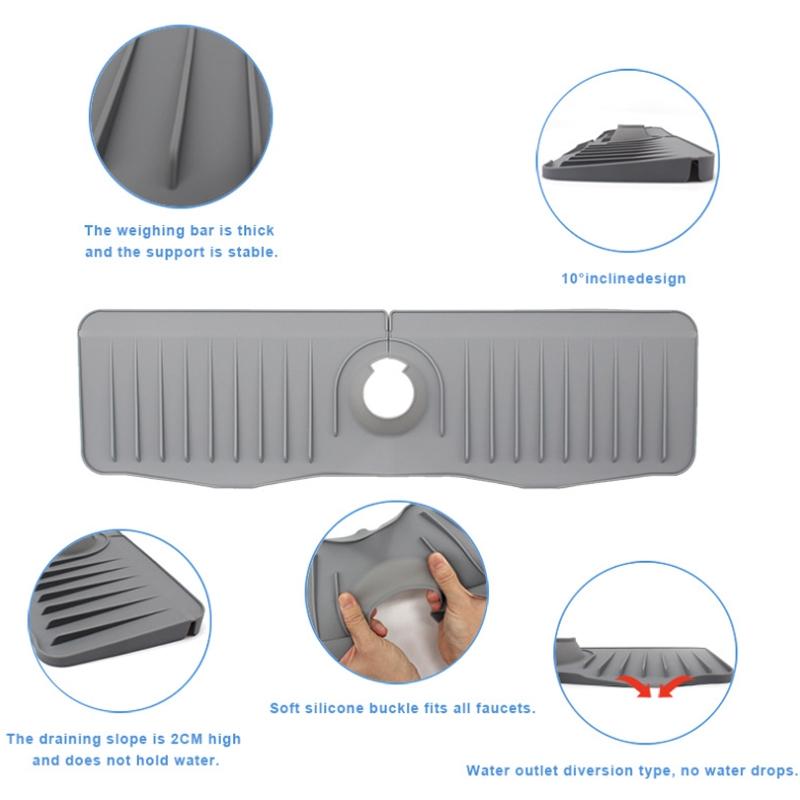 Premium Silicone Faucet AntiSplash Drain Mat Keep Counters Dry 2