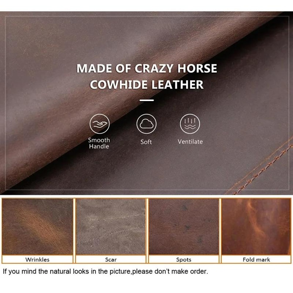 Retro Crazy Horse Leather Pencil Case Durable Zipper Pen Organizer 6