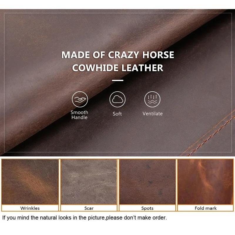 Retro Crazy Horse Leather Pencil Case Durable Zipper Pen Organizer 6