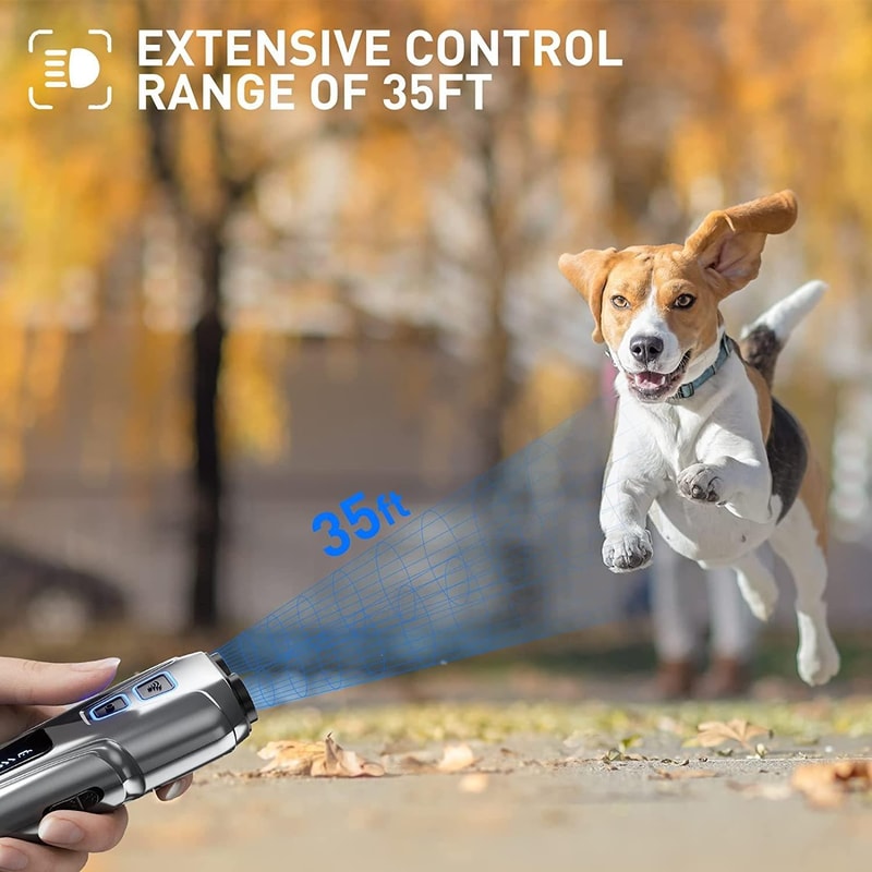 Premium Ultrasonic Dog Repeller Anti Barking Training Device with LED Flashlight