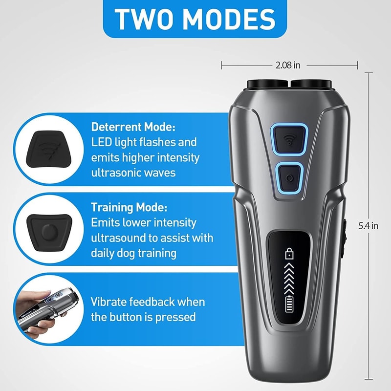 Premium Ultrasonic Dog Repeller Anti Barking Training Device with LED Flashlight