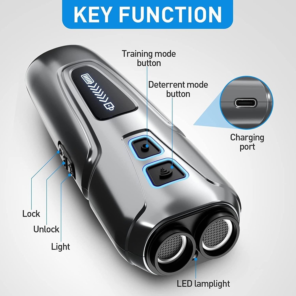Premium Ultrasonic Dog Repeller Anti Barking Training Device with LED Flashlight