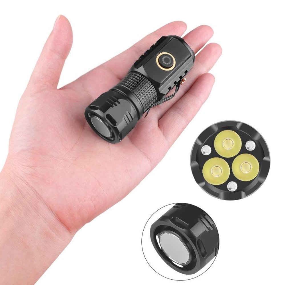 Mini 3 LED USB-C Rechargeable Strong Light Flashlight, Multi-Function