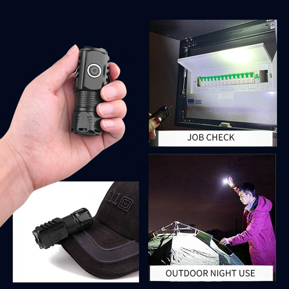 Mini 3 LED USB-C Rechargeable Strong Light Flashlight, Multi-Function