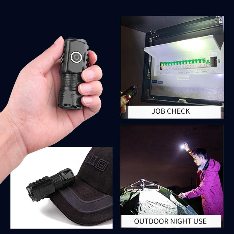 Mini 3 LED USB-C Rechargeable Strong Light Flashlight, Multi-Function