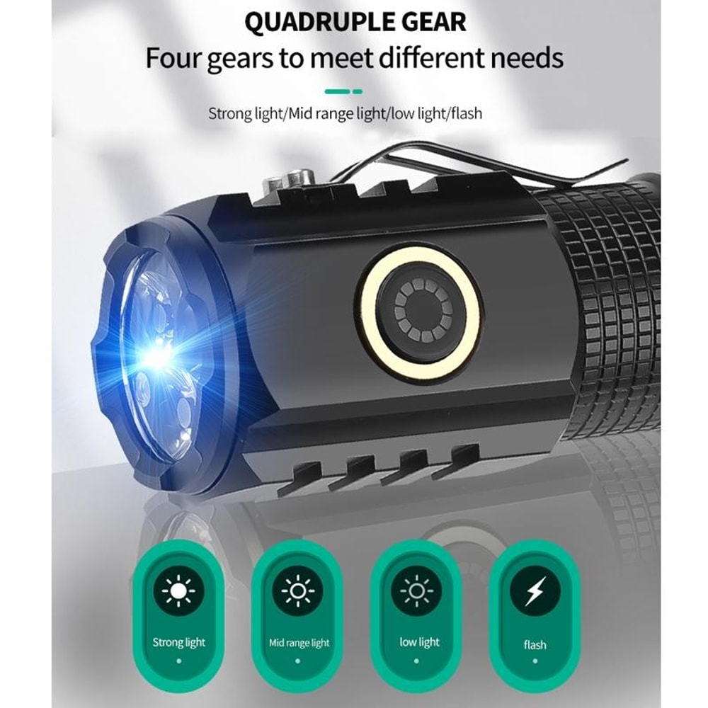 Mini 3 LED USB-C Rechargeable Strong Light Flashlight, Multi-Function
