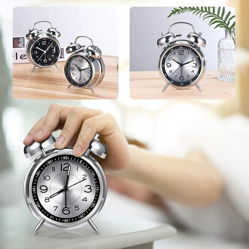 45Inch Electroplated Metal Alarm Clock With Night Light Quiet Quartz Movement 4