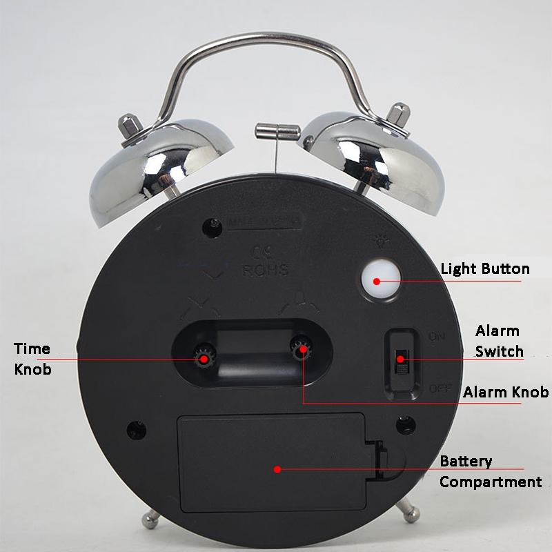 45Inch Electroplated Metal Alarm Clock With Night Light Quiet Quartz Movement 6