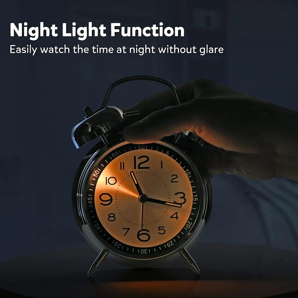 45Inch Electroplated Metal Alarm Clock With Night Light Quiet Quartz Movement 7