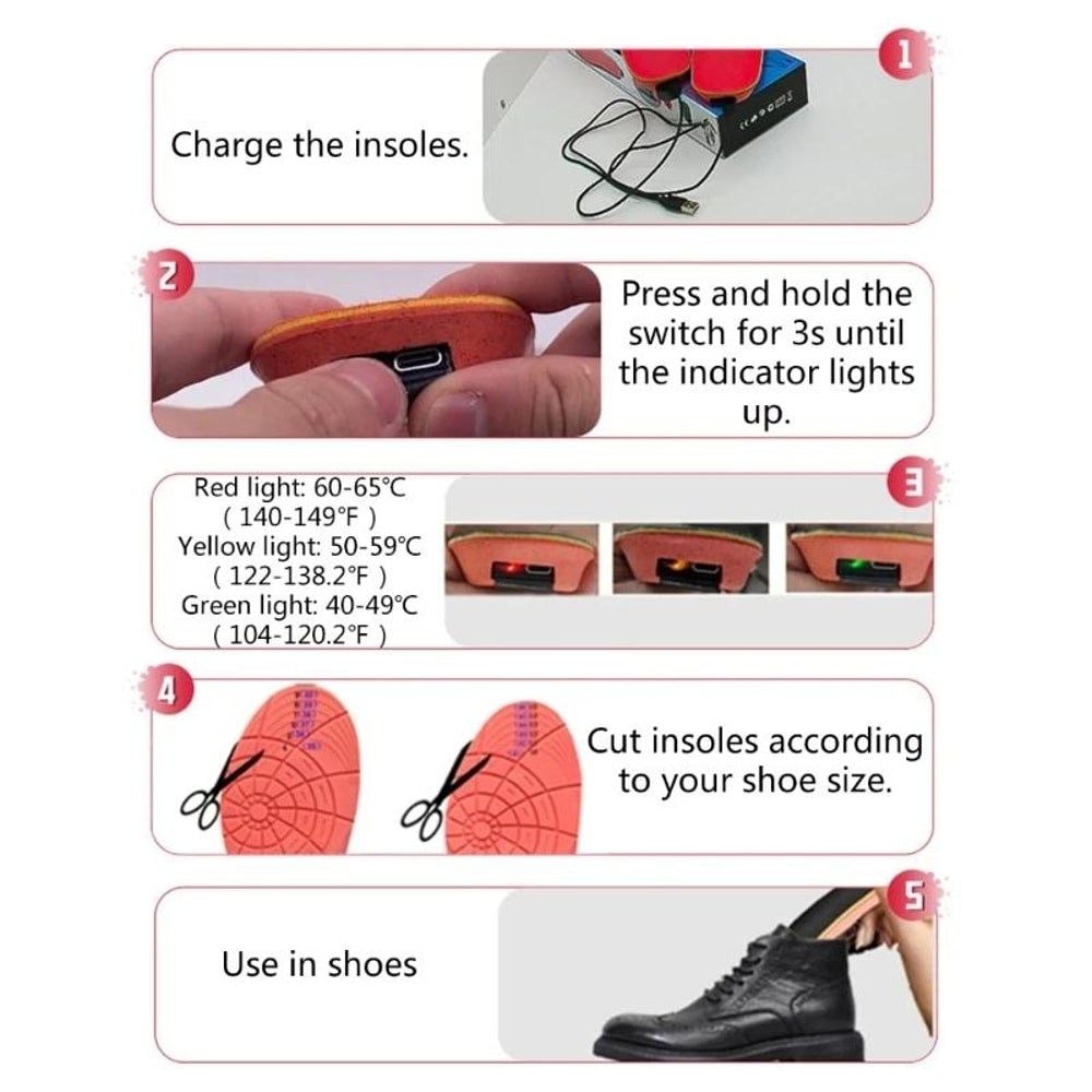 USB Heated Insoles Rechargeable Washable Electric Foot Warmers 5