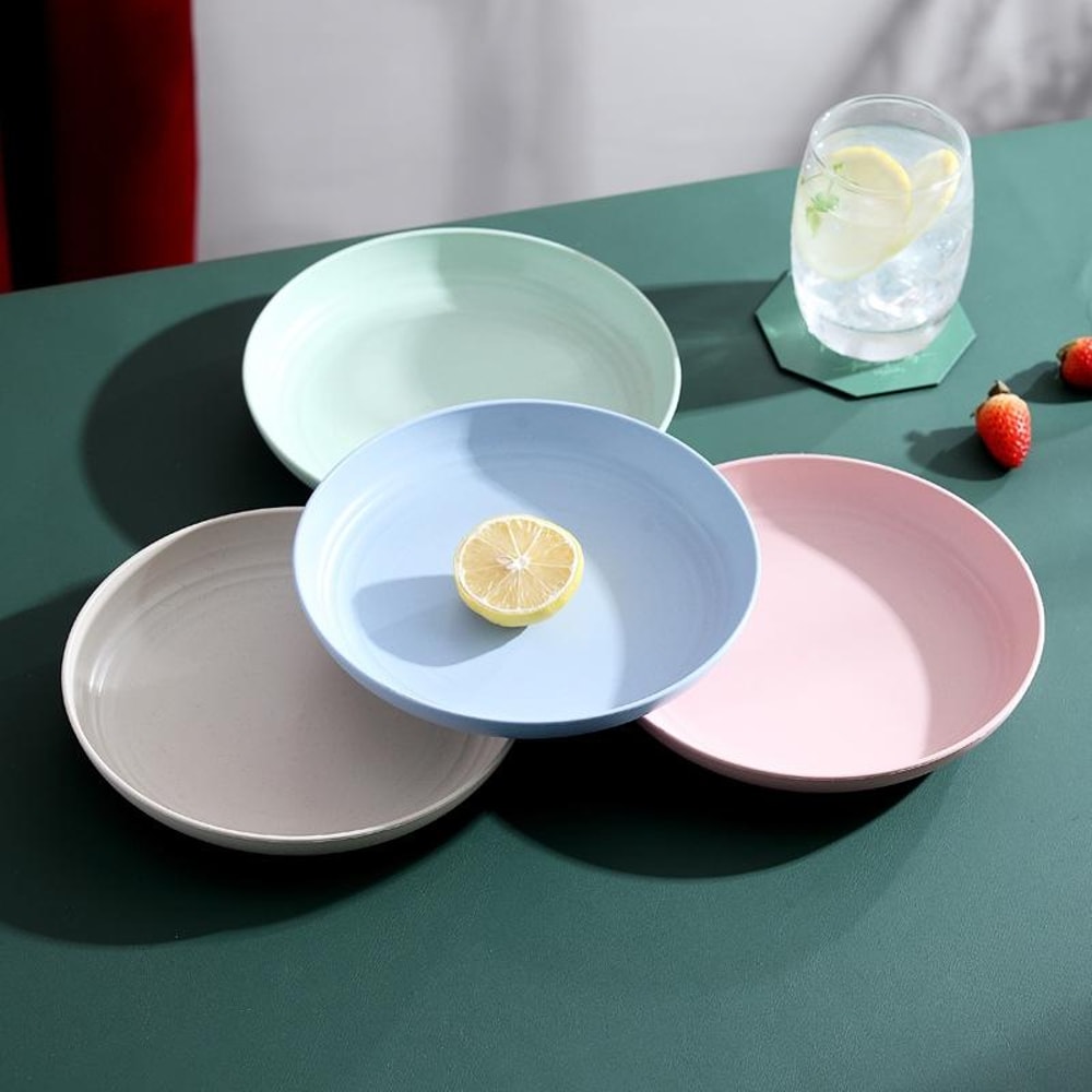 EcoFriendly Wheat Straw Round Fruit Plate Durable Microwave Safe 0