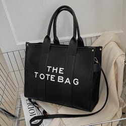 women pu leather tote bag with letter print, large-capacity crossbody bag