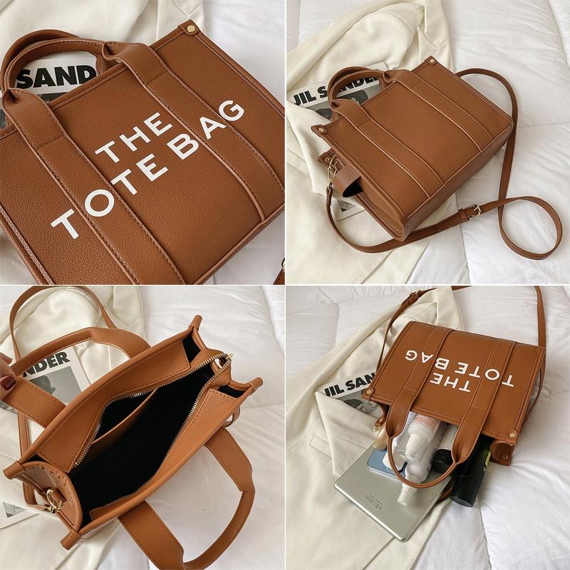 Women PU Leather Tote Bag With Letter Print LargeCapacity Crossbody Bag 1