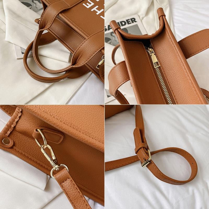 Women PU Leather Tote Bag With Letter Print LargeCapacity Crossbody Bag 2