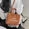 Women PU Leather Tote Bag With Letter Print LargeCapacity Crossbody Bag 4