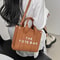 Women PU Leather Tote Bag With Letter Print LargeCapacity Crossbody Bag 4