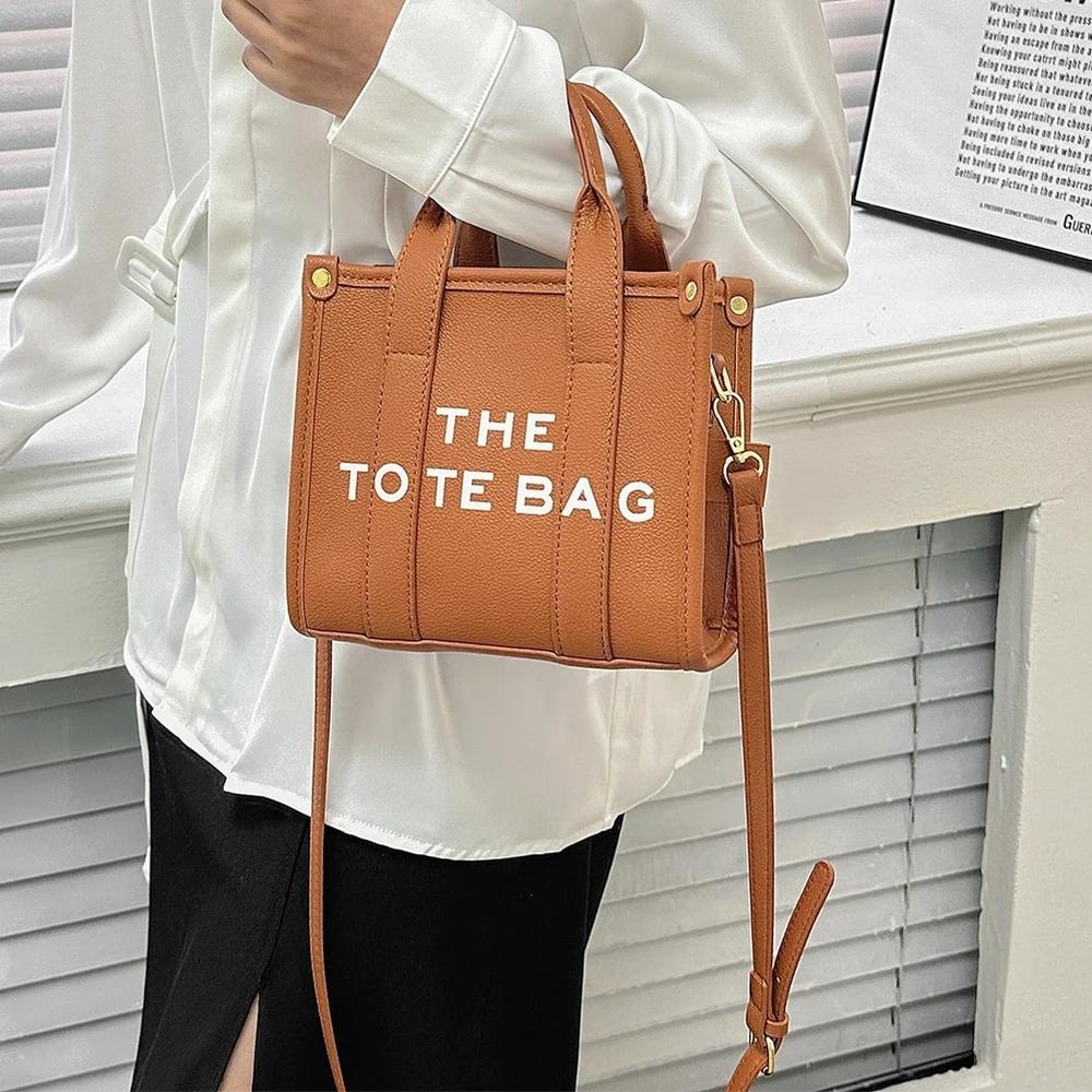 Women PU Leather Tote Bag With Letter Print LargeCapacity Crossbody Bag 5