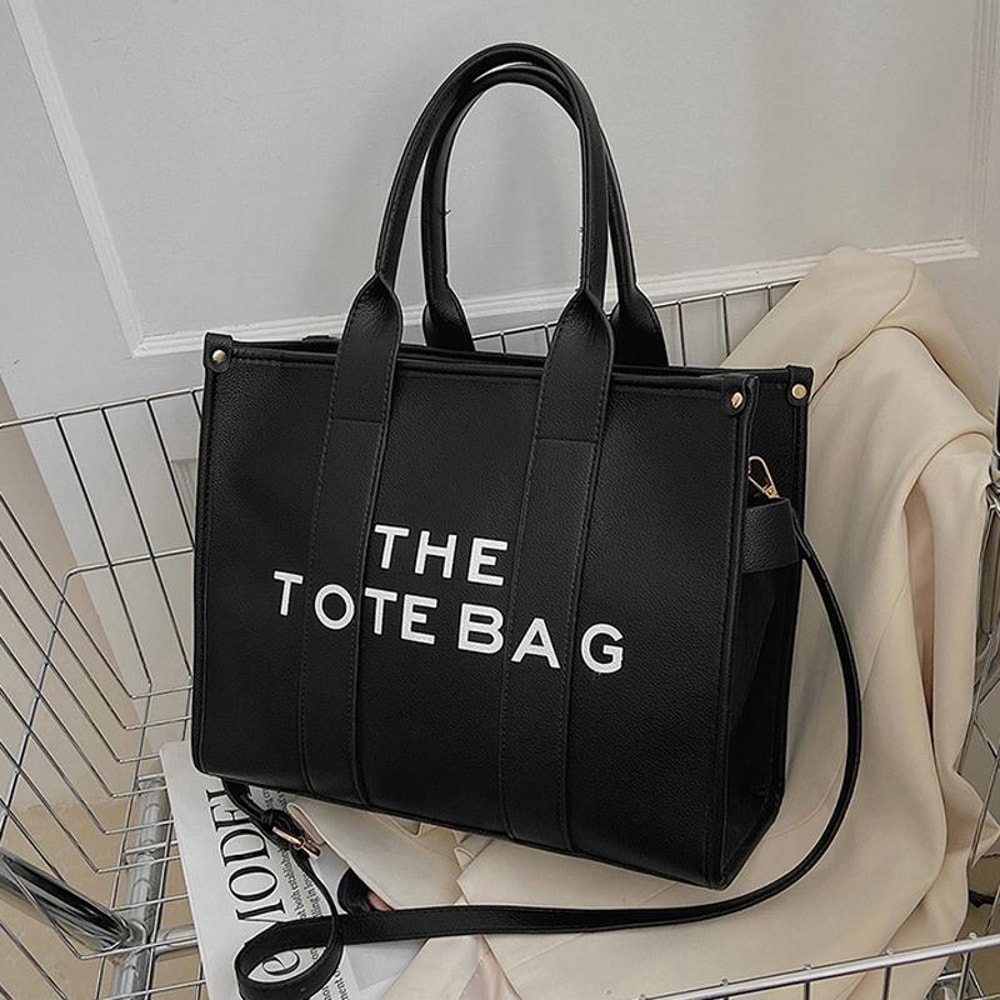 Women PU Leather Tote Bag With Letter Print LargeCapacity Crossbody Bag 6